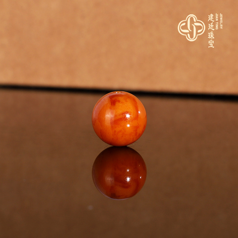 建廷天然俄料老蜡散珠12.3mm 单珠 满密满蜡古董蜡红皮隔珠配珠