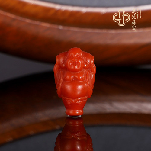 建廷天然保山南红三通佛头 配珠 精工雕刻满色满肉手串佛珠配饰