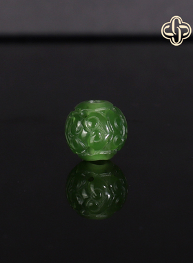 碧玉散珠镂空珠9.3mm 大孔珠 天然俄料碧玉阳绿 手串项链单珠配饰