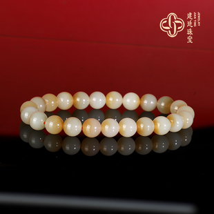 建廷新疆且末糖和田玉手串8mm 糖白聚宝盆 羊脂玉手串单圈珠串
