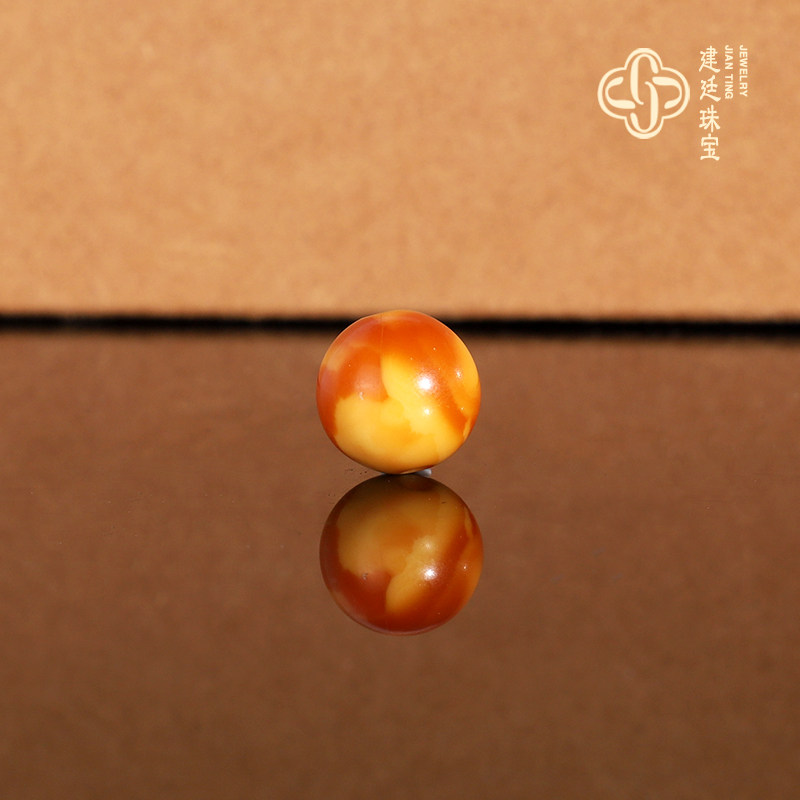 建廷天然俄料老蜜蜡散珠10mm 鸡油黄满蜡妖花古董蜜蜡配珠圆珠
