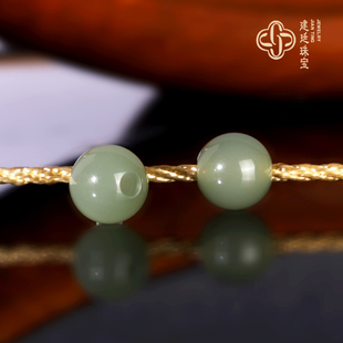建廷和田玉湖水绿散珠大孔珠 精修孔道 收藏冰底玉珠单珠配珠圆珠