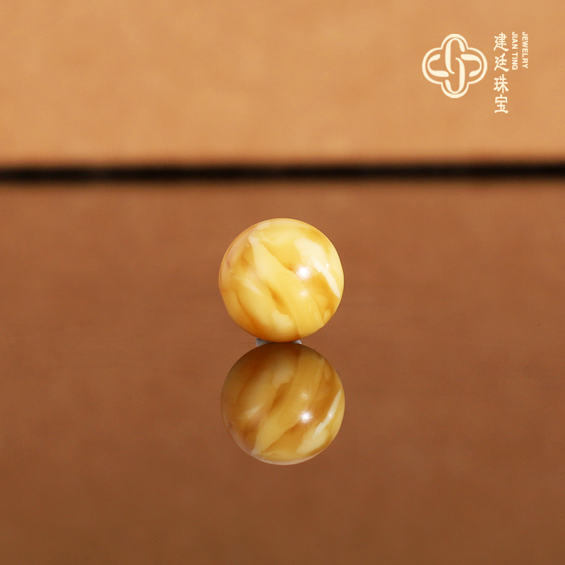 建廷天然俄料老蜜蜡散珠7.4mm 鸡油黄满蜡妖花古董蜜蜡配珠圆珠
