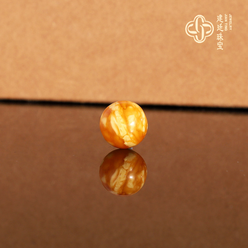 建廷天然俄料老蜜蜡散珠10.2mm 鸡油黄满蜡妖花古董蜜蜡配珠圆珠