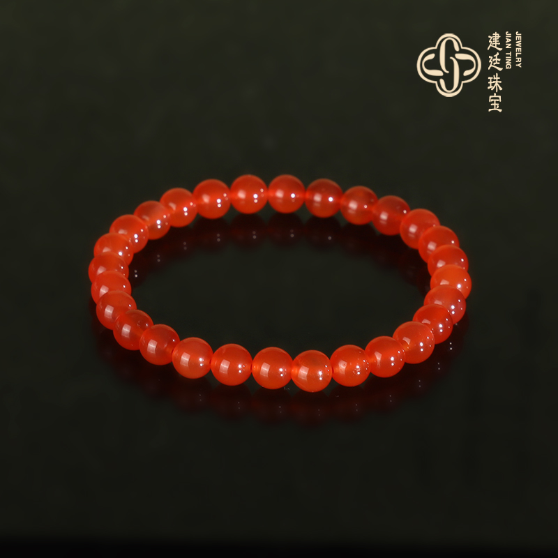 保山河湾冰红南红手串6.3mm收藏传承冰种冰透起荧光 南红手链珠串