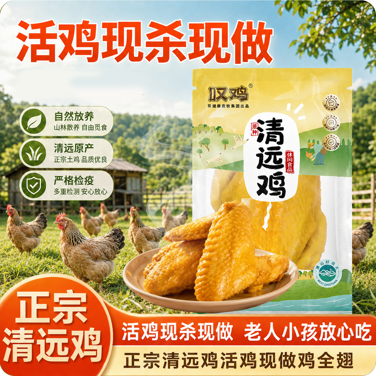 叹鸡盐焗鸡翅正宗广东清远鸡全翅真空包装鸡肉空气炸锅半成品食品
