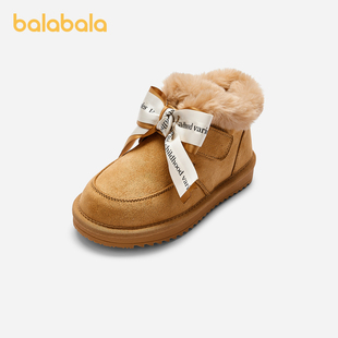 新款 巴拉巴拉雪地靴女中大童冬季 小童短靴加厚加绒靴子甜美蝴蝶结