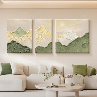 奶油风客厅装饰画高级肌理感沙发背景墙挂画背有S靠山大气三联壁