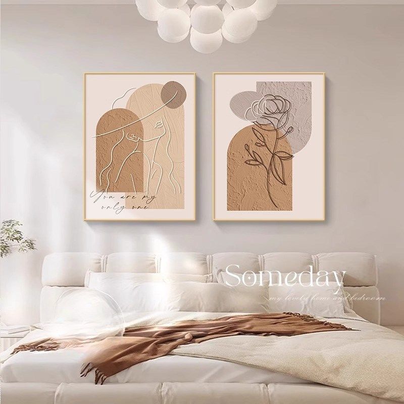 奶油风卧室装饰挂画床头画主卧20A24新款背景墙抽象人物艺术画壁