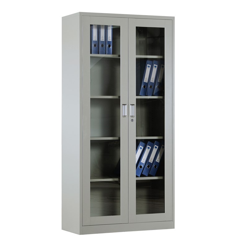 铁办公柜资料架落地文件柜钢制玻璃门带I抽屉档案柜五层储物柜带