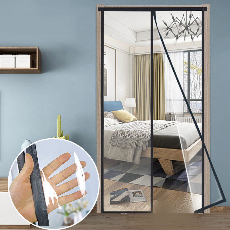 透明挡风门帘店面空调锁温帘防蚊免E钉隔冷热磁吸室外厚皮门帘自