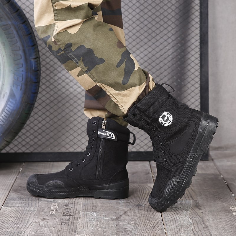 1137黑色高i帮解放鞋男作训鞋工地耐磨劳保胶鞋帆布军训保安训练