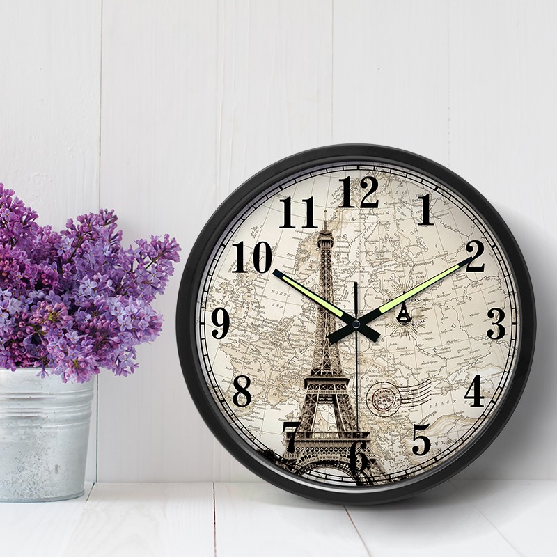 复古怀旧挂钟客厅 时尚创意个性静音时钟 铁塔法式钟Y表 金属壁钟