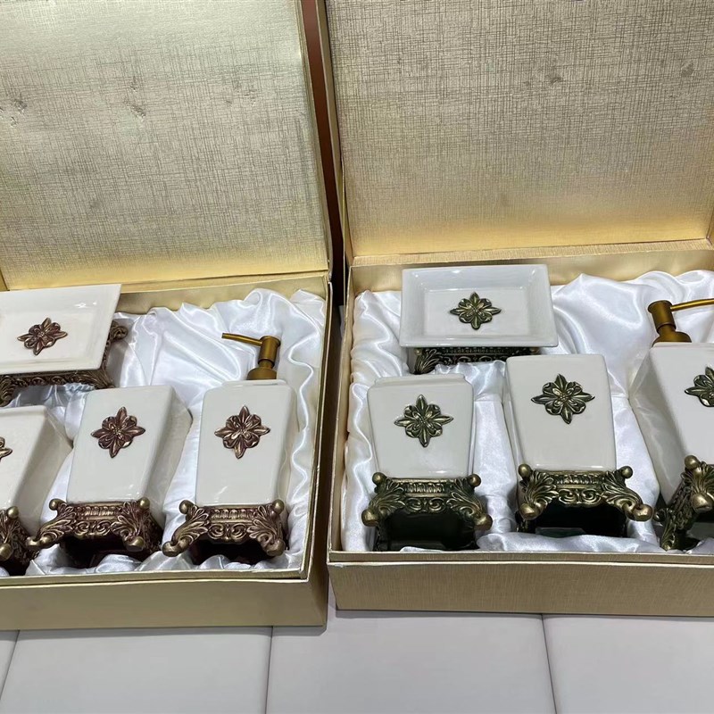 欧式陶瓷卫浴四件套装牙刷u瓶肥皂碟裂纹洗漱漱口杯乳液瓶浴室用