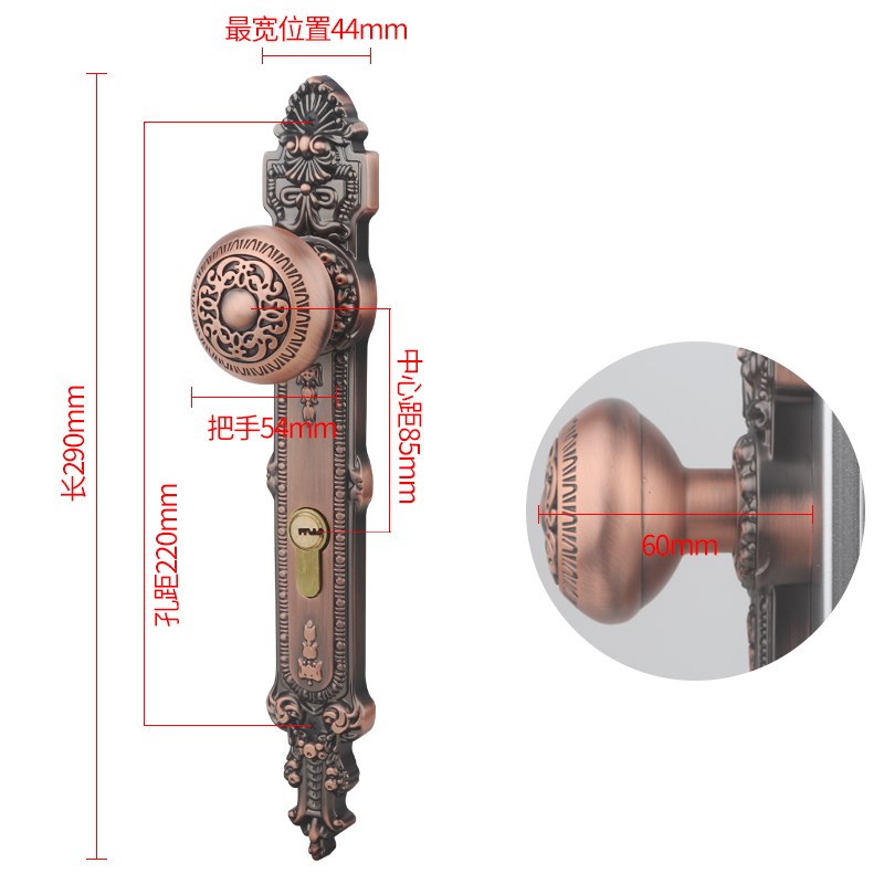 移门平开门铝合金铁艺庭院门锁红古色大门拉手欧R式古铜铁推拉门