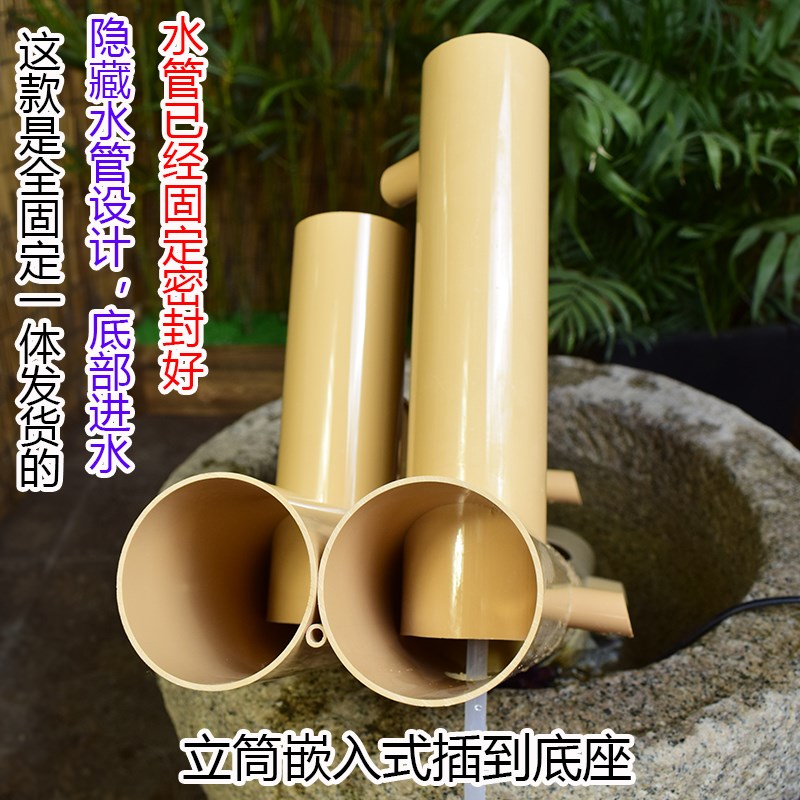 流水摆件循环水鱼缸水车t风水轮增氧冲氧造景竹子流水器鱼池过滤