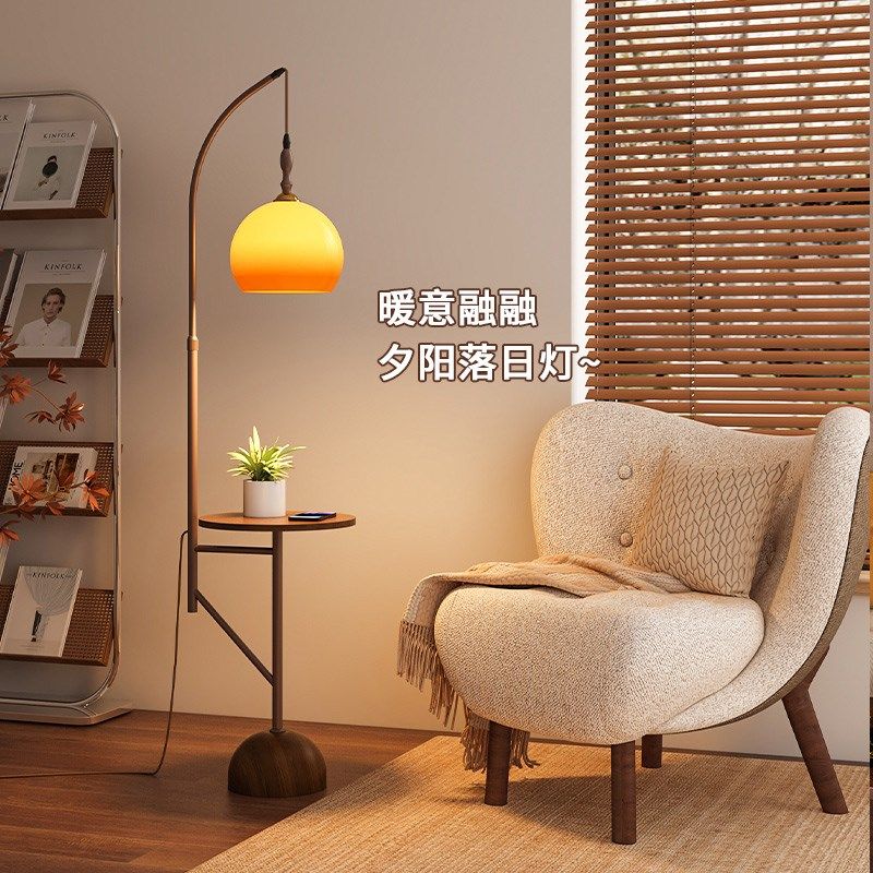 中古钓鱼落地灯客厅沙发旁高级感卧室床头柜置物架一体柚子2025新,家装灯饰光源,装饰落地灯,淘宝优惠券,粉丝福利购,淘宝优惠卷