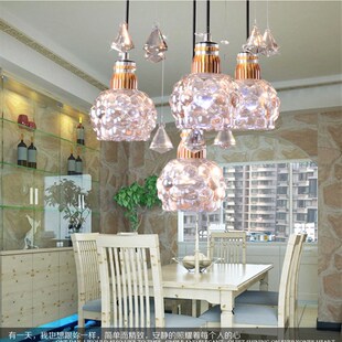 三色调光水晶餐厅灯吊灯四头led灯简约现代玻璃灯罩浪漫装饰灯具