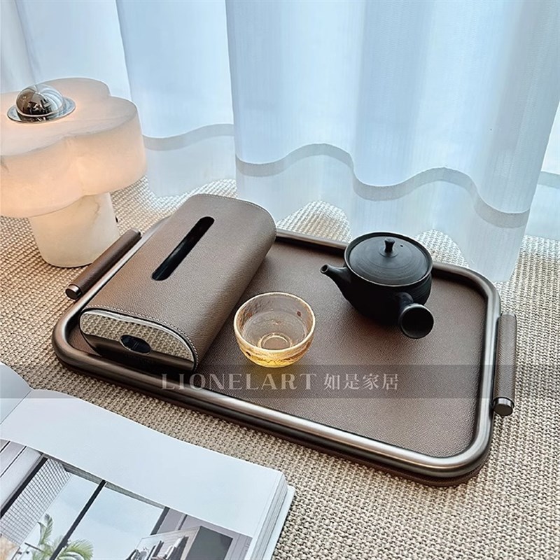如是收纳托盘高奢圆边不锈钢厚重极简客厅M餐桌私宅会所酒店收纳