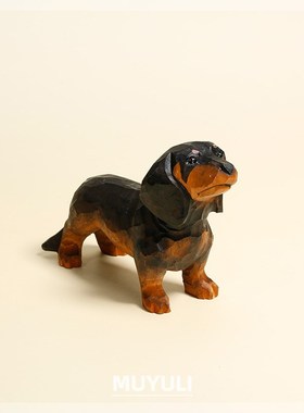 手工木雕小狗摆件腊肠狗电脑桌桌面E摆件生日礼物女生毕业送男友