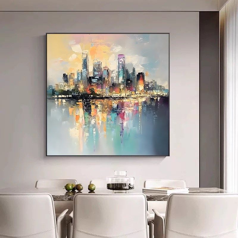 《都是晨曦》酒店挂画 画高级感现代抽象手绘大芬村极简风正方形,家居饰品,现代装饰画,淘宝优惠券,粉丝福利购,淘宝优惠卷