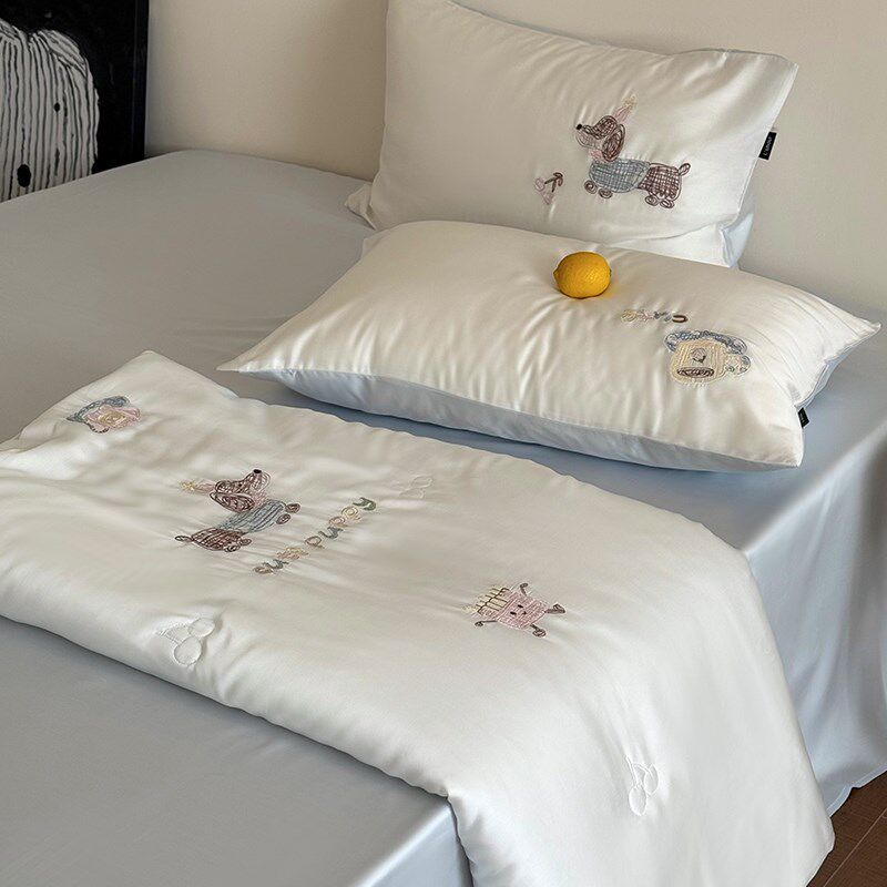 可爱卡通刺绣80S兰精天丝夏凉被四件套夏季凉感冰丝空调被夏被子