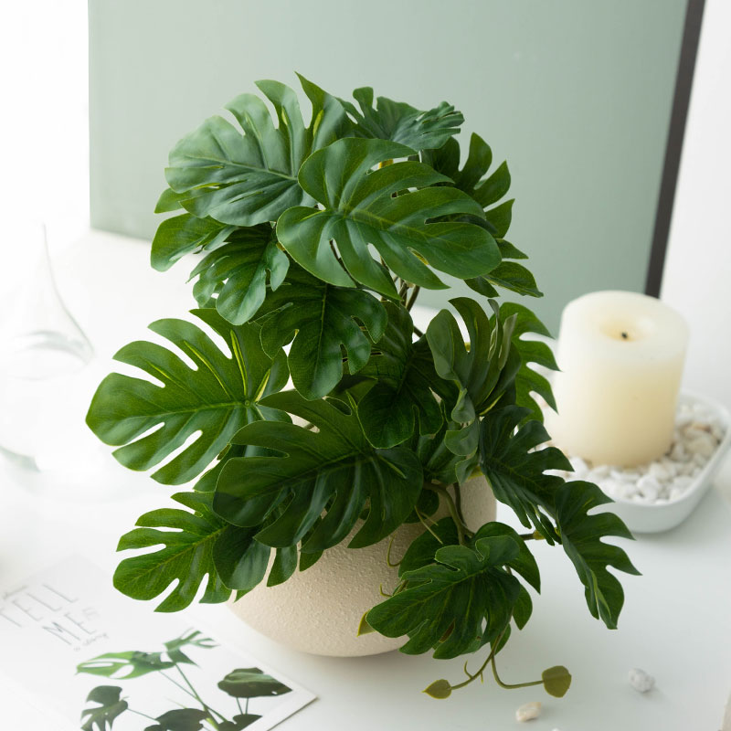 仿真花假花龟背叶室内装饰现代简约清新桌L面摆件绿植盆栽盆景装