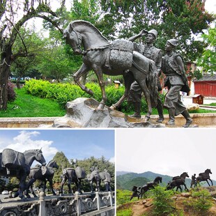 玻璃钢仿铜茶马古道主题定制古街驮队马帮雕塑户外广场园林摆件儿