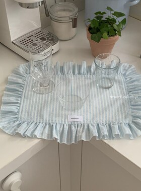 henceforth 自制天蓝条纹花边餐垫桌面装饰创意餐巾温柔小众ins风