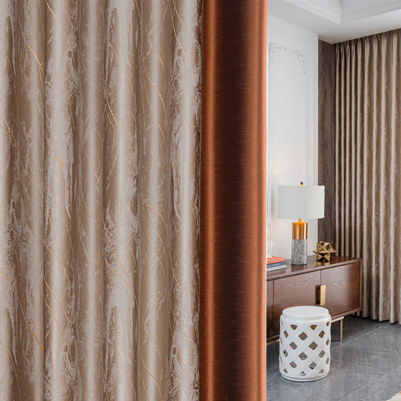 20112窗帘遮光防晒20t25年新款客厅现代轻奢风仿真丝拼色成品定制