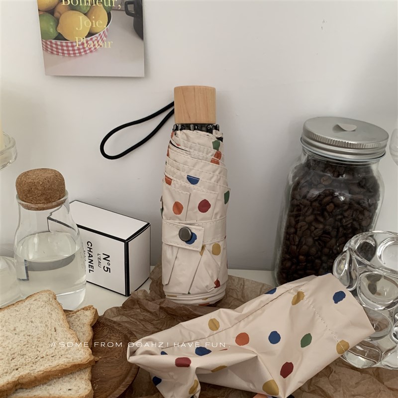 童话小镇~cooahz自制彩豆豆五折黑胶高防晒晴雨两用伞遮阳遮雨伞