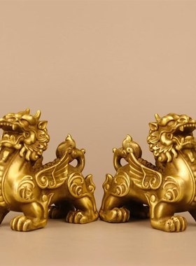 中式铜貔貅摆件招财一对家居客厅黄铜貔I犰办公室搬家开业礼物装