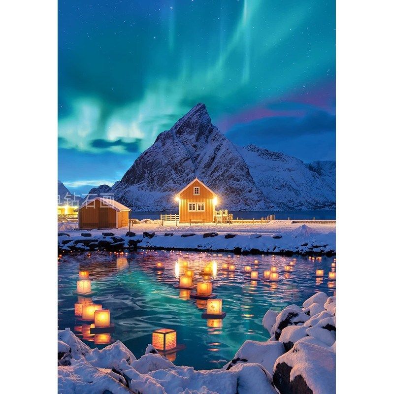 DIY方钻满钻钻石画极光雪山湖面水灯小屋手工贴钻印花十字绣带钻,居家布艺,钻石绣,淘宝优惠券,粉丝福利购,淘宝优惠卷
