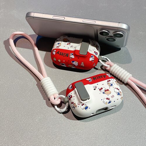 卡通凯蒂猫自动弹盖锁扣开关适用苹果airpods5蓝牙耳机保护套airpodsPro3磁吸airpods4代pro2新款耳机壳