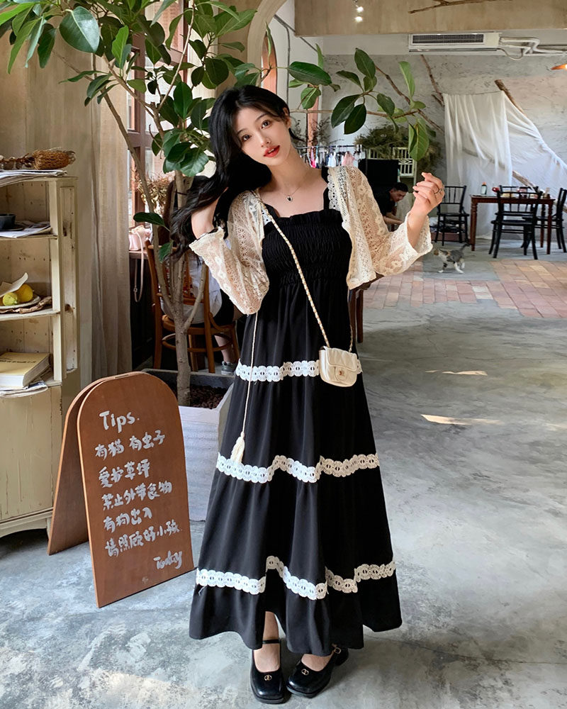 速发大码装气式连衣裙夏季法质裙肚裙子吊带遮套装长裙