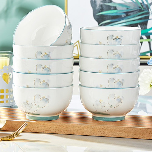 速发陶瓷碗家用米饭碗盘套装款微25新2加厚简约餐具0波炉专用碗碟