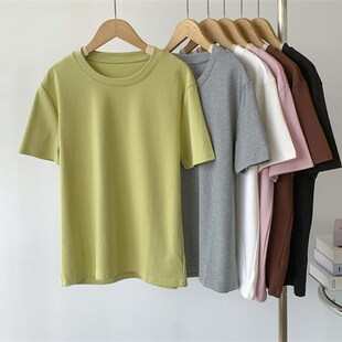 速发类似空品层光宽T恤气质货 韩版春夏板松圆领纯色基础款上衣