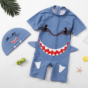 速发儿泉男童连体速干中泳童男孩宝宝温童游泳套装送小帽