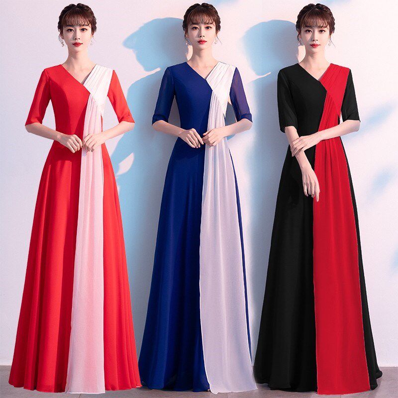 速发大合唱团演出服饰长裙2秀24新款模特走0旗袍诵持人朗主表演礼