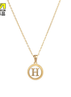 Simple K round shell stainless steel letter necklace fashio