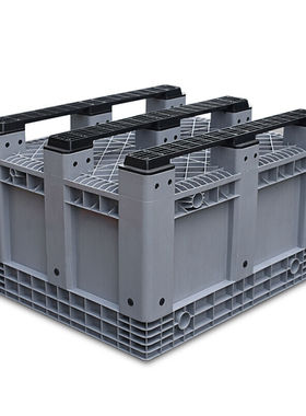 万尊封闭式卡板箱灰色1200*1000*780mm堆高机托盘箱车间周转箱废