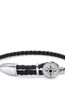 Thomas Sabo 汤玛士 镶玛瑙 十字架 尺寸可调 男士真皮手錬 A1861