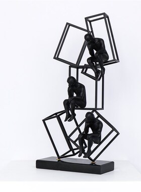 极速几何金属黑色烤漆铁艺思考者摆件现代简约样板房电视柜雕塑工