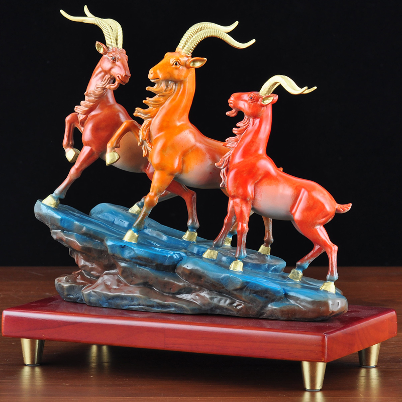 彩铜三阳开泰羊摆件三羊开泰中式家居客厅玄关酒柜装饰品商务礼品