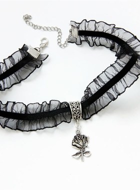Simple personality lodge lace necklace rose pendant neck cha
