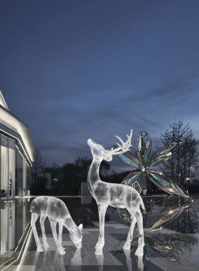 极速酒店会所大堂家居玄关商场透明树脂大型雕塑麋鹿大型摆件工艺
