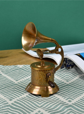 极速黄铜手工艺小留声机摆件复古轻奢家居边柜酒柜装饰品北欧创意