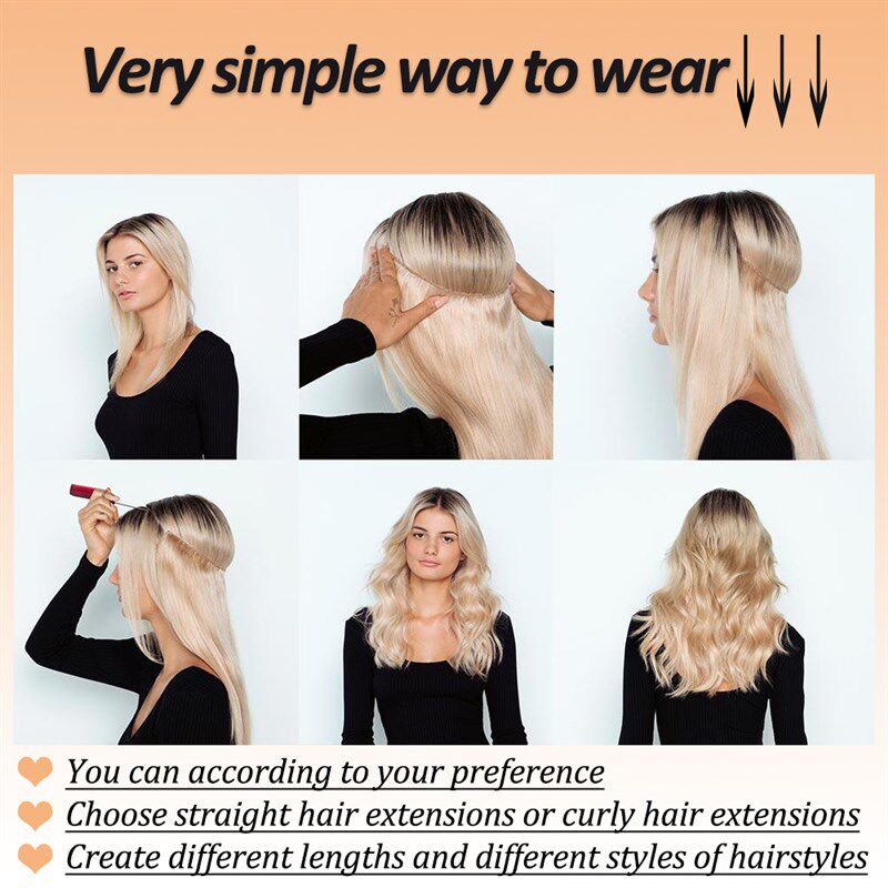 Synthetic Long Wavy No Clips Invisible Wire Hair Extensions