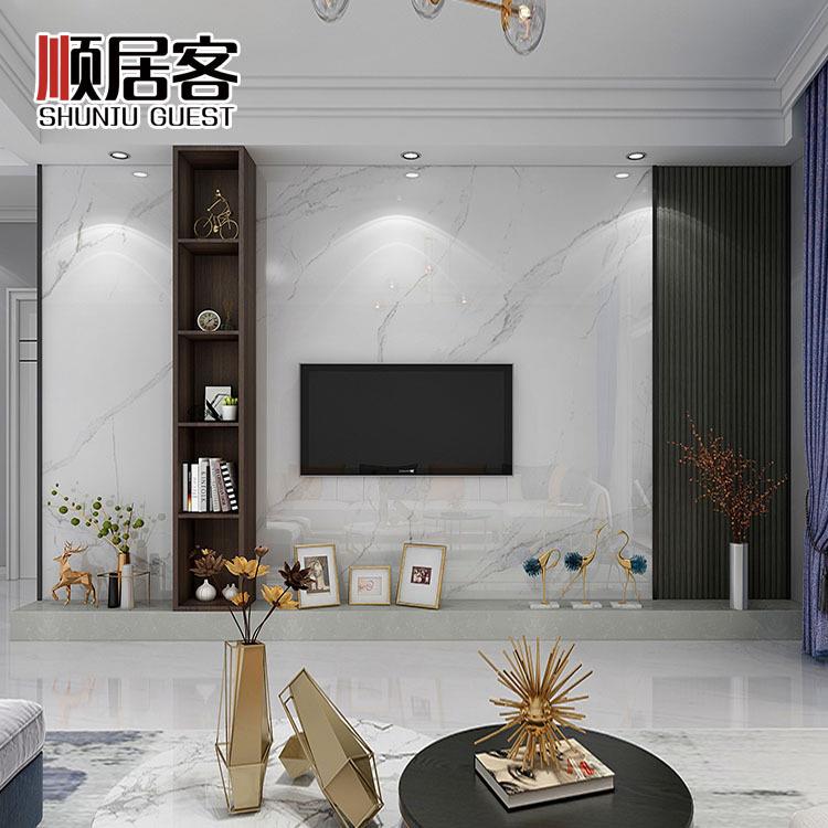 新品电视背景墙悬大板瓷砖现代简约客厅木格栅轻空 影视奢背景墙.