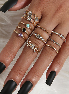 Fashion diamond inlaid hollow ring personality multicolor Tu